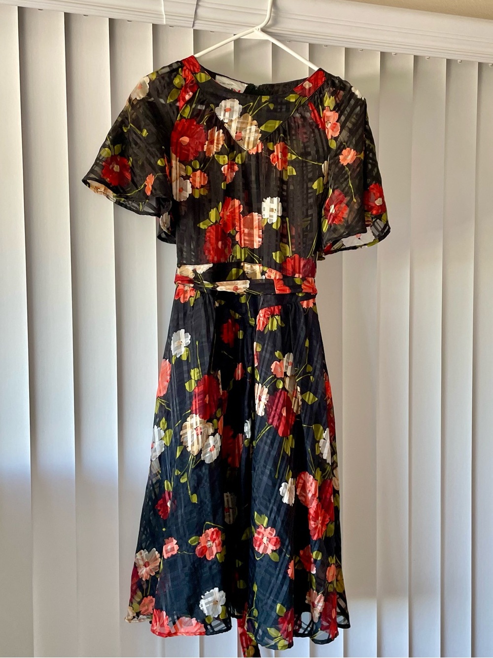 Authentic Domino Dress - 1970s- England- Floral midi- Size 2- Original Belt
